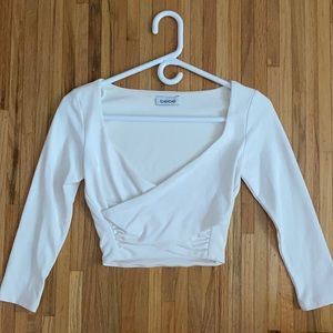 White dress top with a cross over front